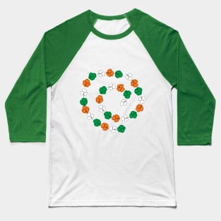 St Patricks Day Shamrock Spiral Green White Orange Baseball T-Shirt